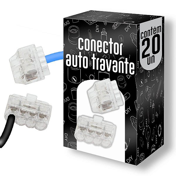 KIT C/ 20 Conectores Emenda Fio 0,2 a 2,5 Autotravante Push-In-3x-Cristal