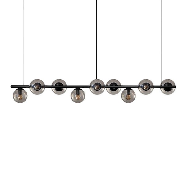 Lustre Pendente Figo Preto 1,5M - 9 Globos Esfera de Vidro Fume