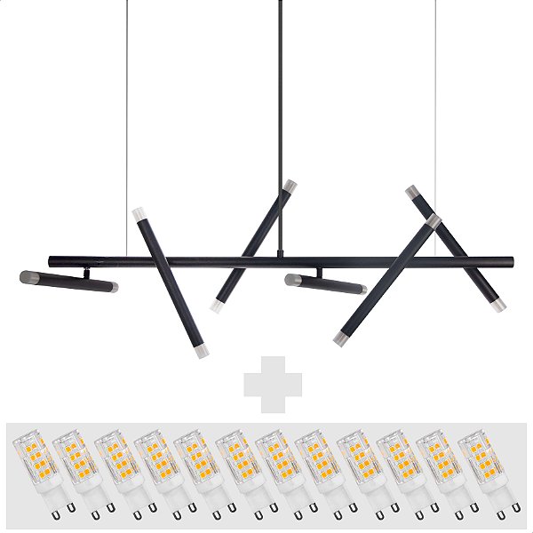 Lustre Grande Slim Moderno Billy PRETA + 12 LED G9 de 5W