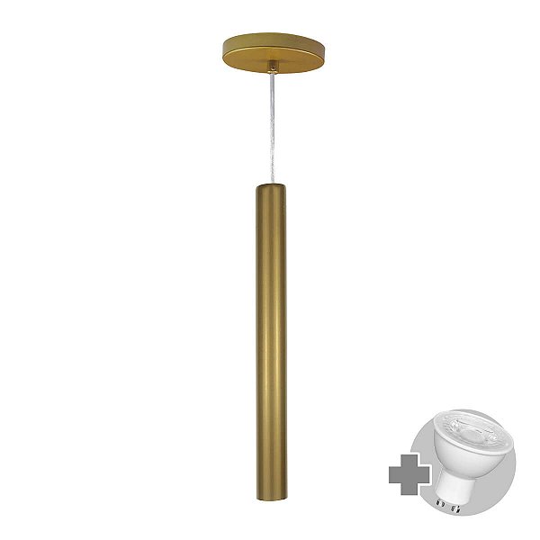 Pendente Tubo Palito 45cm - Ouro + Lâmpadas LED 4W