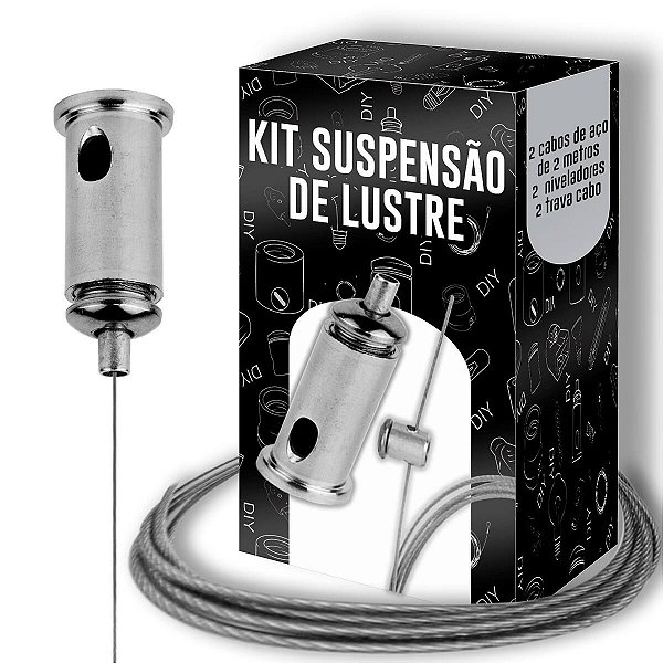 2 Kit Suspenção p/ lustres - 2M Cabo Aço + Nivelador + Trava