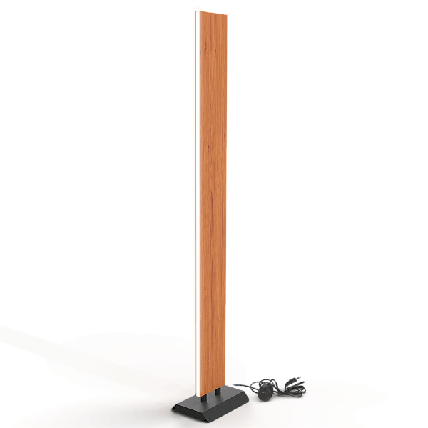 Abajur Coluna Minimalista Piso TIMBER C/ Madeira Jequetiba - BRANCO QUENTE