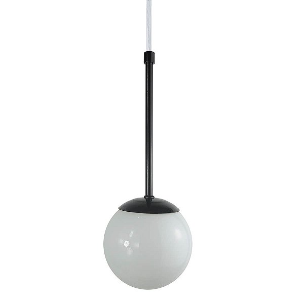 Pendente Globo Esfera de Vidro Branco 120 com Haste - PRETO