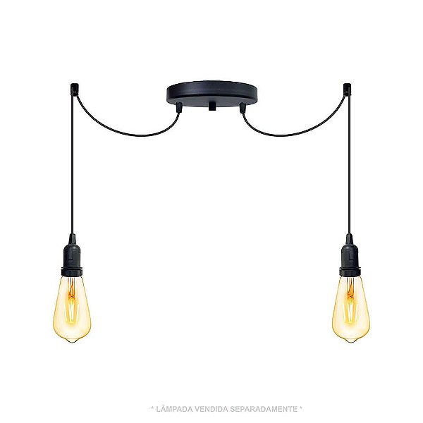 Lustre Aranha com 2 Pendentes  (2m cabo preto + soquetes + canopla)