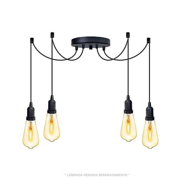 Lustre Aranha com 4 Pendentes  de 2 m + soquetes