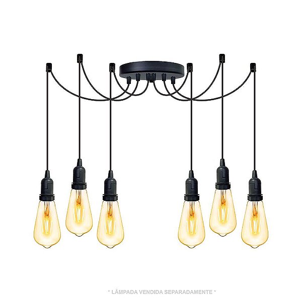 Lustre Aranha com 6 Pendentes de 2 m + Soquetes