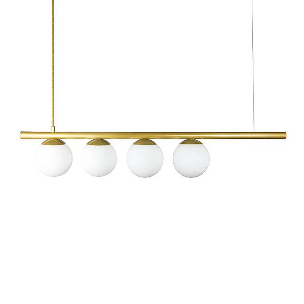 Lustre Pendente Figo OURO - 4 Globos Esfera de Vidro Branco