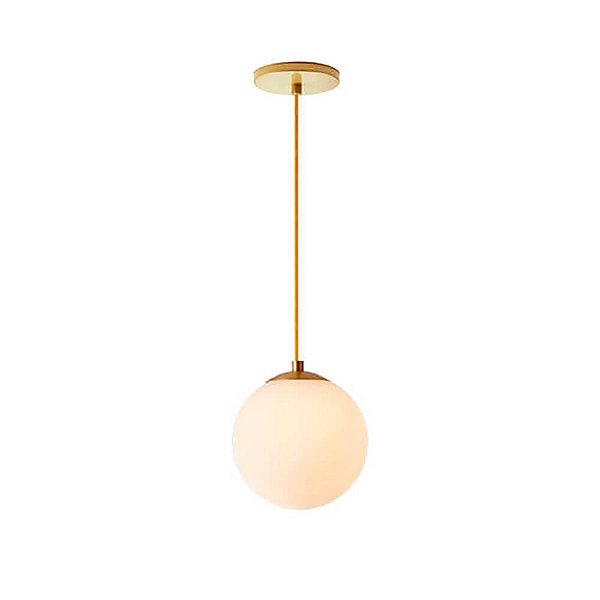Pendente Globo Esfera de Vidro Branco Fosco 14cm - OURO