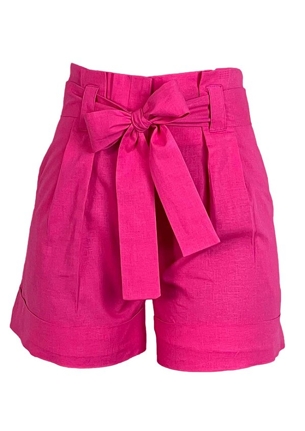 Short Alfaiataria Cintura Alta Hot Pink