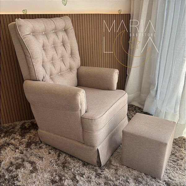 Poltrona Amamentação Luxo com Balanço e Puff Ana Clara em Tecido Linho