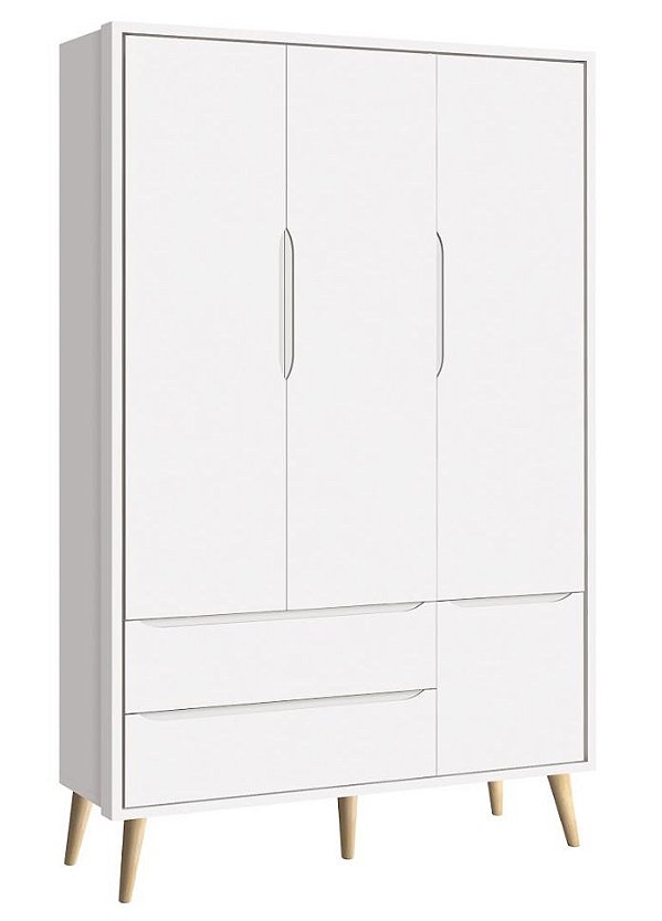 Roupeiro Theo 3 Portas 2 gavetas Pés Retrô Madeira Natural - Reller