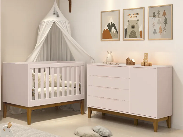 Berço Noah com Cômoda Elfe Classic Pés Madeira Reller