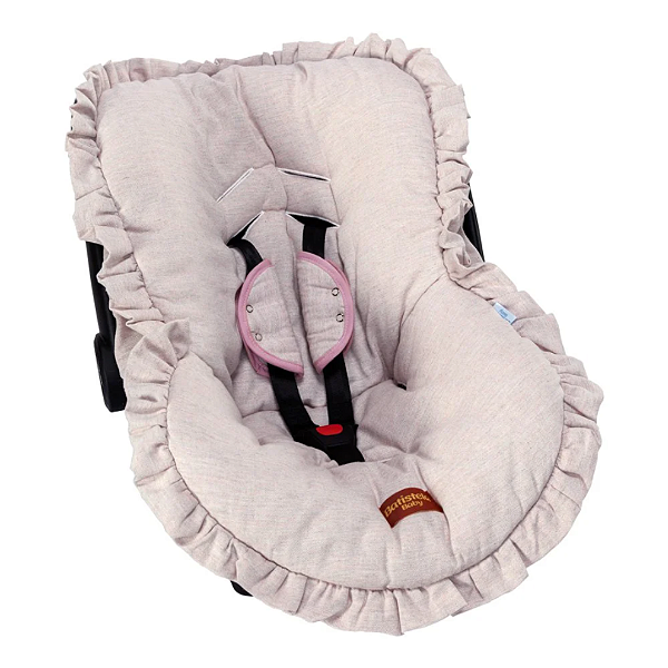 Capa Bebê Conforto e Protetor de Cinto Linho Rosê Ajustável 3 Peças - Batistela Baby