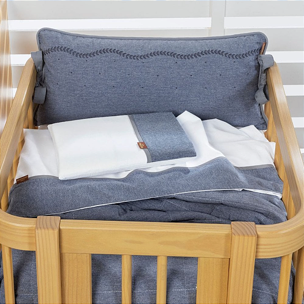 Kit Mini Berço Linho Jeans 6 peças - Batistela Baby