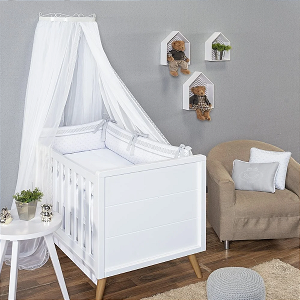 Mosquiteiro de Voil C/ Dossel Arabesco Branco 3 peças - Batistela Baby
