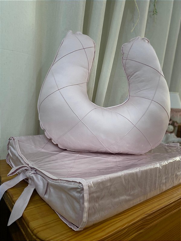 Almofada de Amamentação Personalizada + Trocador Rosa Claro Matelassado l ML