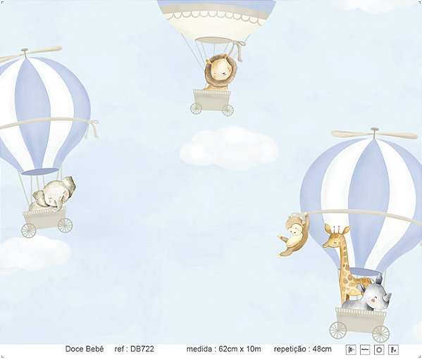 Papel de Parede - Doce Bebê 1 ( Balão com Animais Azul / DB722)