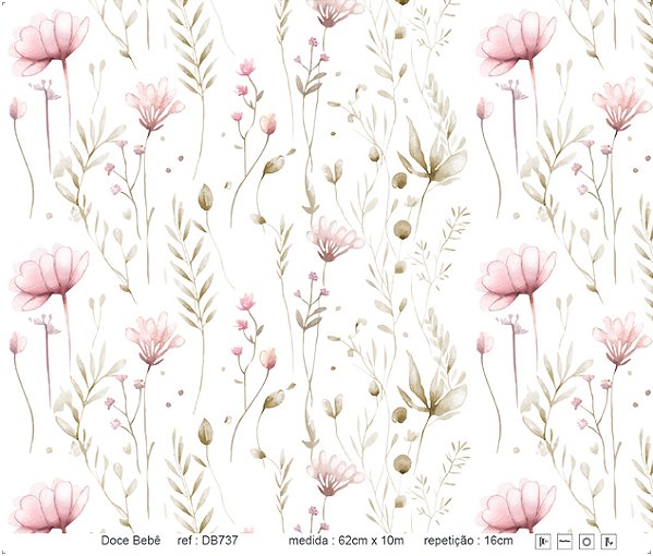 Papel de Parede - Doce Bebê 1 ( Flor Aquarelada Rose / DB737)