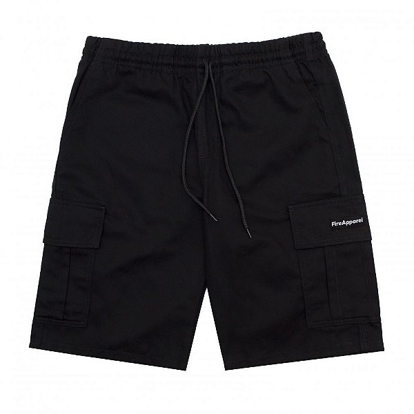 Bermuda Fire - Cargo Sarja Fire Apparel Logo Elastano (Preta)
