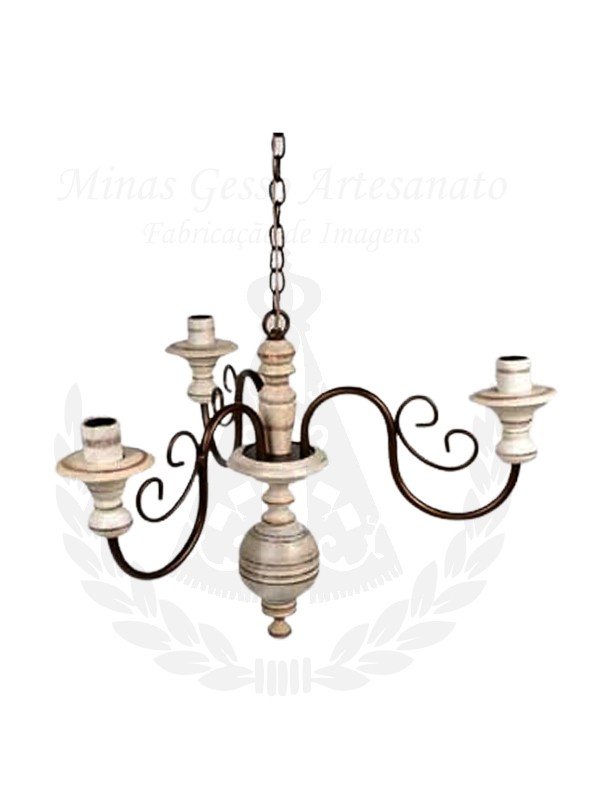 Lustre 3 Lampadas Branco Envelhecido