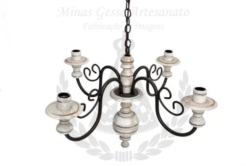 Lustre 4 Lampadas cor Branca Envelhecido