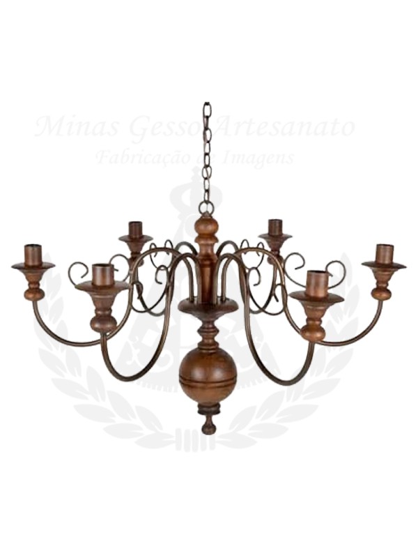 Lustre 6 Lampadas cor Madeira