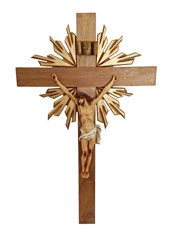 Crucifixo em Madeira Resplendor Cristo em Resina 38 cm