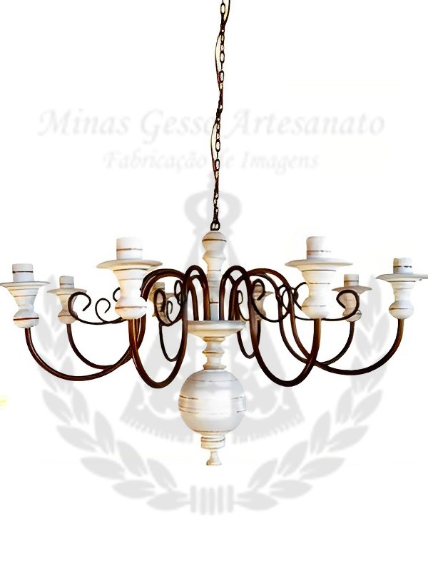 Lustre 6 Lampadas cor Branca Envelhecido