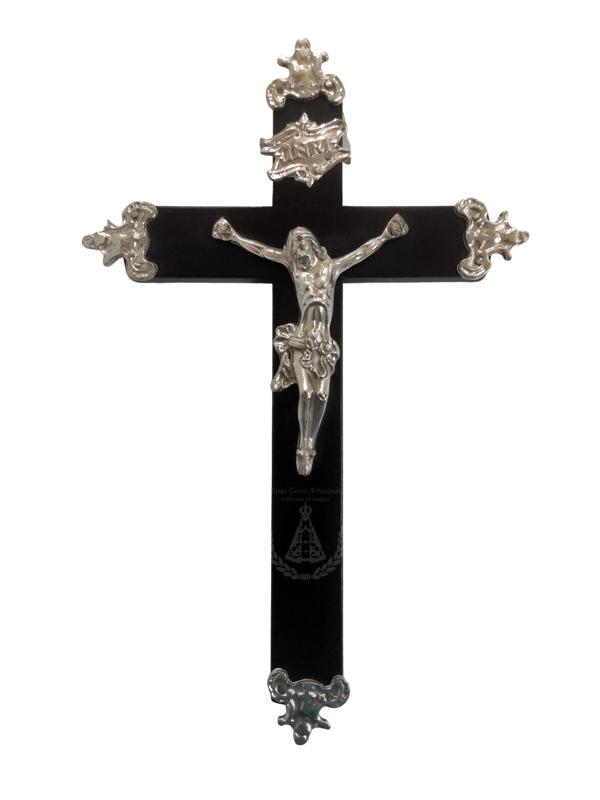 Crucifixo Madeira Cristo em Estanho de Parede 21X13 cm