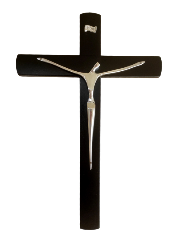 Crucifixo Madeira e Cristo em Estanho de Parede 27x18 cm