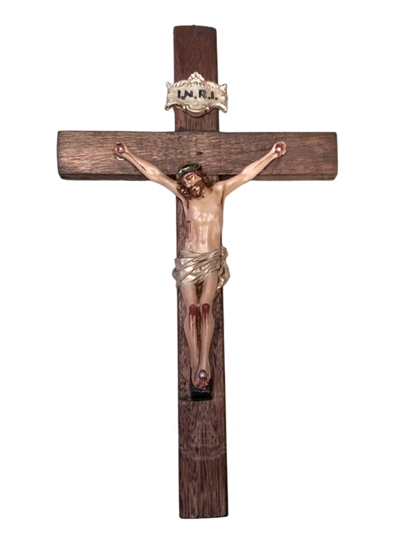 Crucifixo Madeira Cristo em Resina 31x18 cm