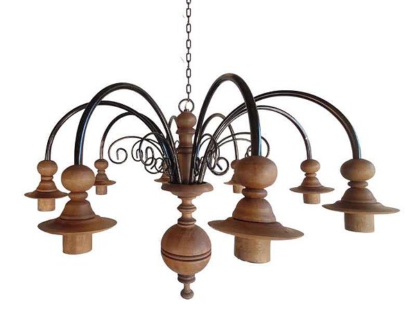 Lustre 8 Lampadas para baixo 80x80 cor Madeira