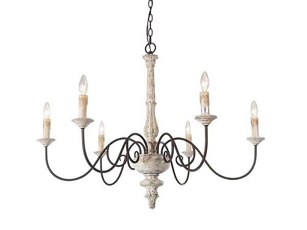 Lustre 6 Lampadas cor Branca modelo 2 Envelhecido 60x60 cm