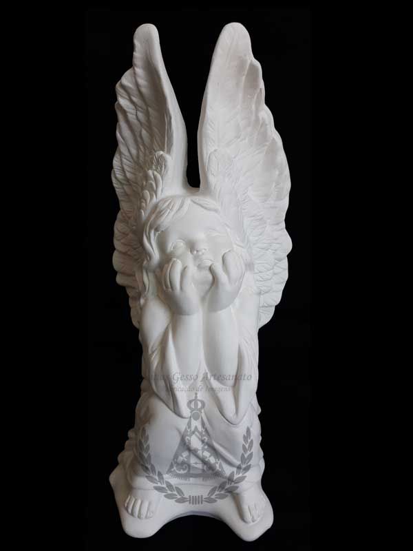 Anjo com mão rosto asa para cima G 36 cm