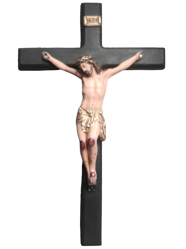 Crucifixo Cruz de madeira Pintada Gesso 40 cm