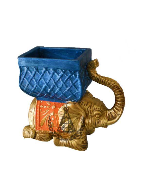 Elefante Ajoelhado com Cesta Pintado 32 x 23 cm