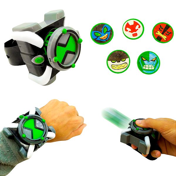 Relógio Lançador Luz Som Ben 10 Bonecos Discos Omnitrix