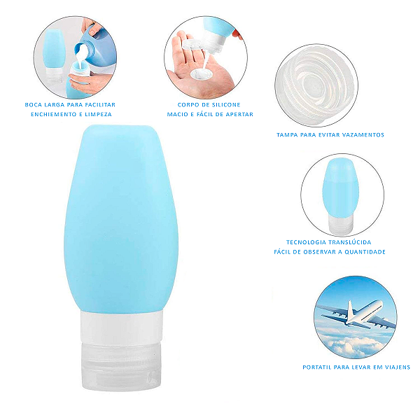 Kit Viagem 4 Frascos Silicone Pote 90ml Porta Creme Shampoo