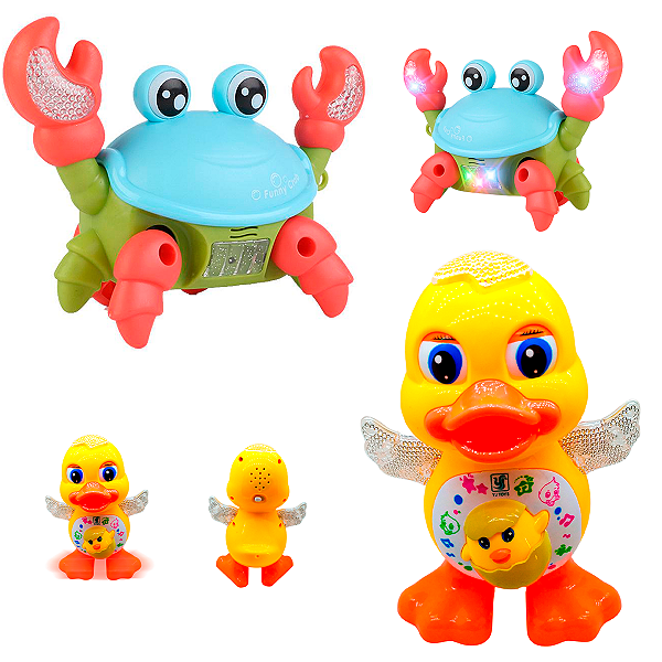 Caranguejo Fujão E Pato Musical Kit C/ Brinquedos Sensoriais