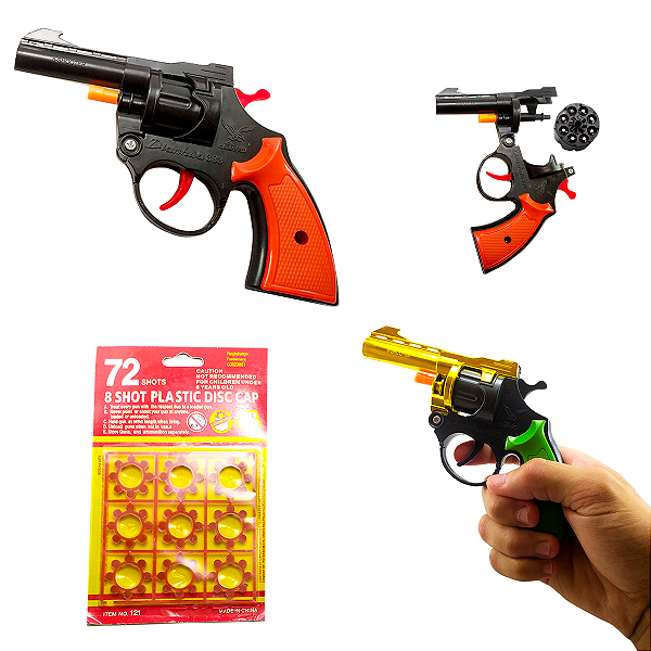 Arma De Brinquedo C/ 72 Shots Revolver Reforçado Espoleta