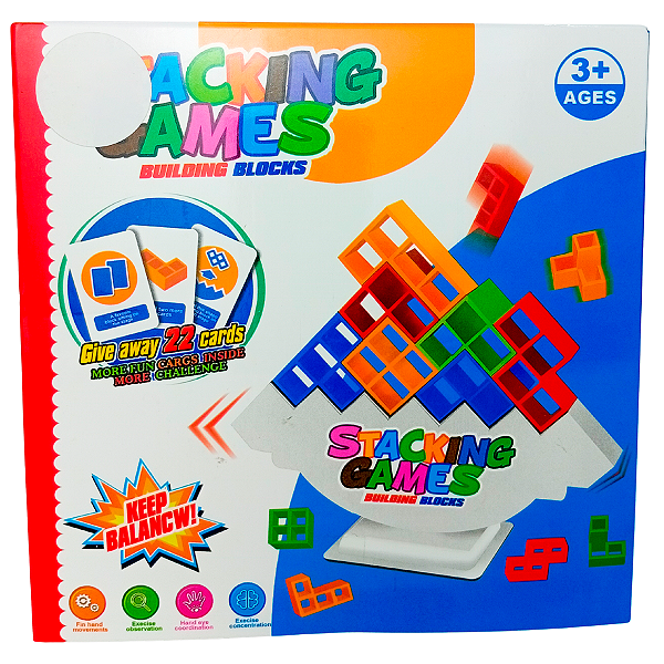 Brinquedo Jogo Tabuleiro Tetris Equilibrio 64 Peças Criativo