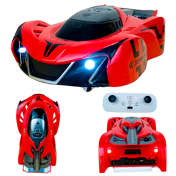 Carrinho de Controle Remoto Sobe Parede LED Recarregavel