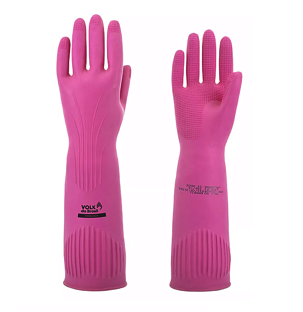 LUVA DE LÁTEX LONGA RANHURADA 40 CM VOLK ROSA C.A 36368