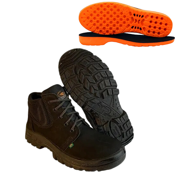 BOTA DE SEGURANÇA ECOSAFETY PS136-AB BICO DE AÇO COURO NOBUCK + PALMILHA ANATÔMICA