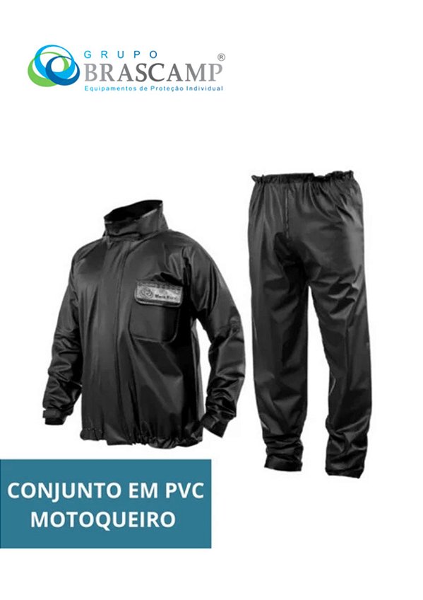 CONJUNTO CAPA CHUVA BRASCAMP MOTOCICLISTA EMBORACHADA IMPERMÍAVEL COM GOLA