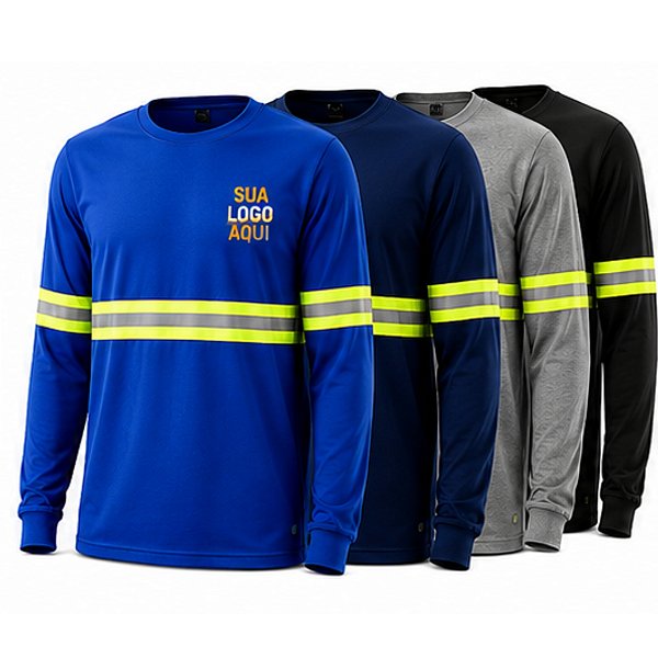 KIT COM 5 CAMISETAS MANGA LONGA COM FAIXA REFLETIVA K2M PERSONALIZADAS