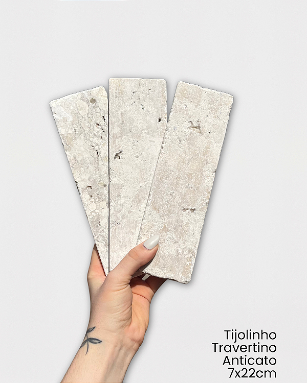 Revestimento Pedra Natural - Tijolinho Brick Travertino Anticato 7x23cm - Amostra