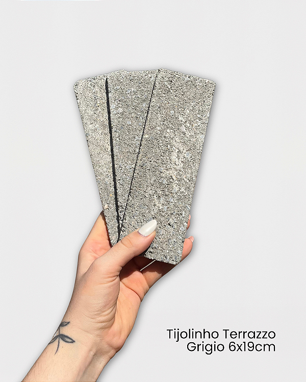 Revestimento Cimentício - Tijolinho Brick Terrazzo Grigio 6x19cm - Amostra