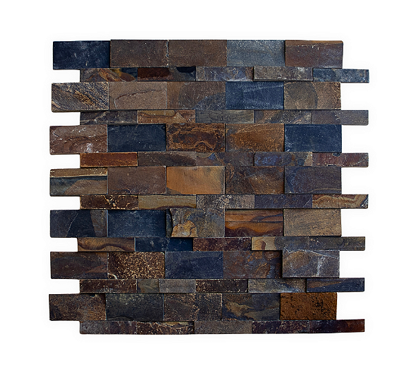Revestimento Pedra Natural - Ferruzzano Mosaico 5x20cm e 10x20cm - 1m² (Pedra Ferro - Basalto Ferrugem)