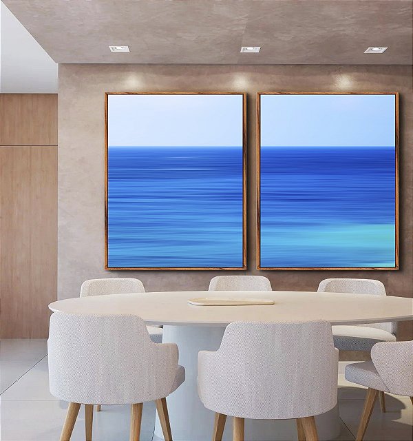 Duo de Quadros Mar Calmo em Tons de Azul Canvas Com Moldura